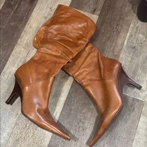 Baker's Tan Leather Pointed Toe Heeled Boots
